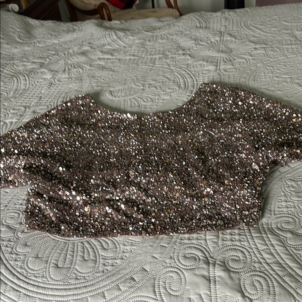 Vince Sequin Crop Blouse in Brown